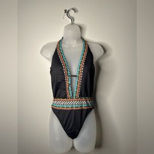 Nanette Lepore Tribal Beat Goddess One-Piece Swimsuit, Black, NWT Size Small